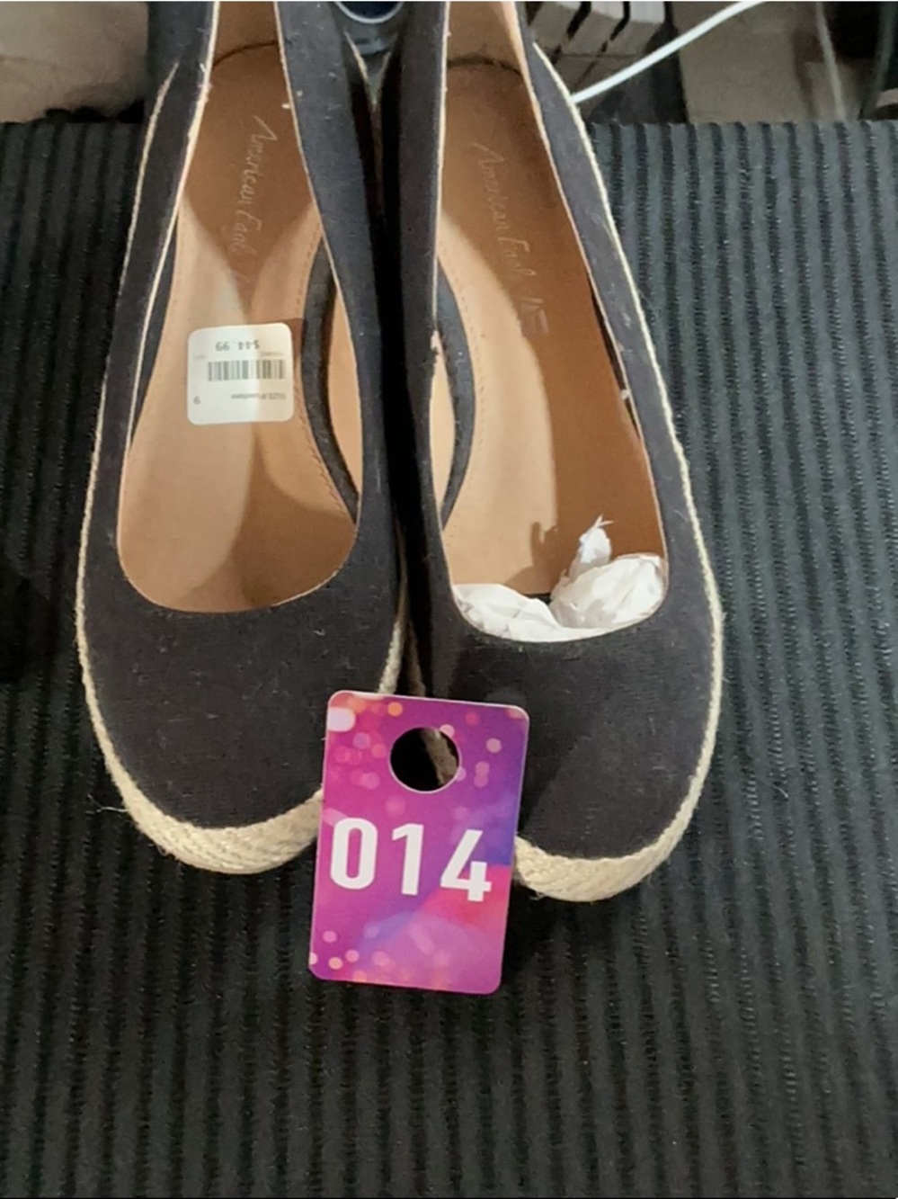 American Eagle Outfitters Black Canvas Espadrille Wedge Flats